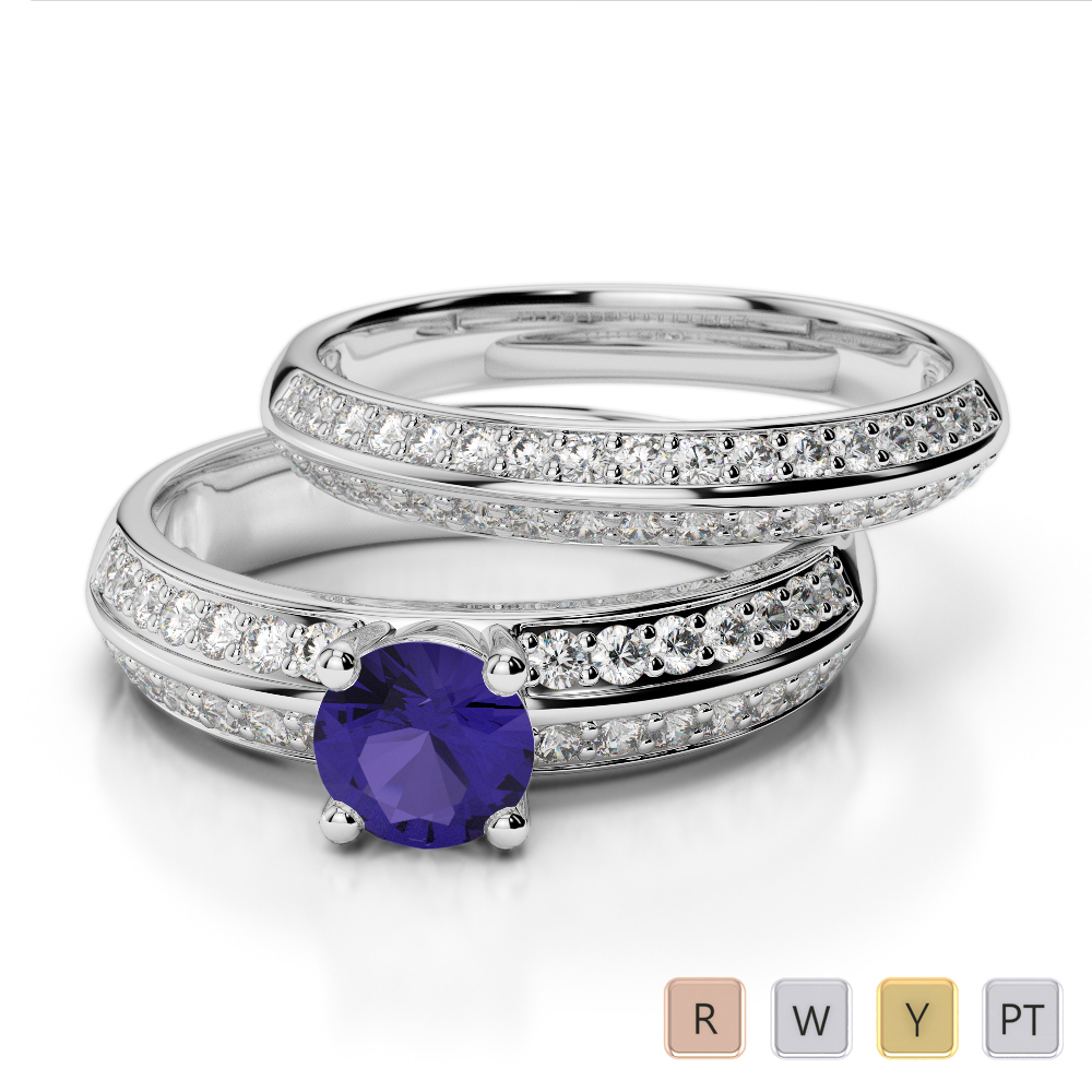 Gold / Platinum Round cut Tanzanite and Diamond Bridal Set Ring AGDR-1156