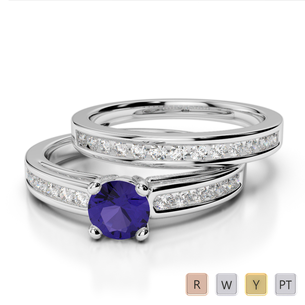 Gold / Platinum Round cut Tanzanite and Diamond Bridal Set Ring AGDR-1159