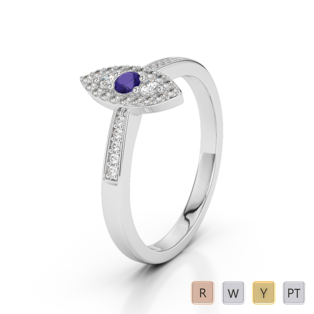 Gold / Platinum Round Cut Tanzanite and Diamond Engagement Ring AGDR-1161