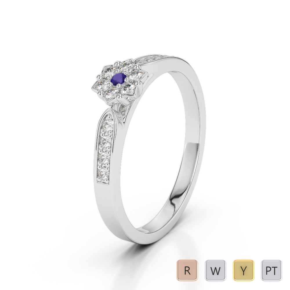 Gold / Platinum Round Cut Tanzanite and Diamond Engagement Ring AGDR-1162
