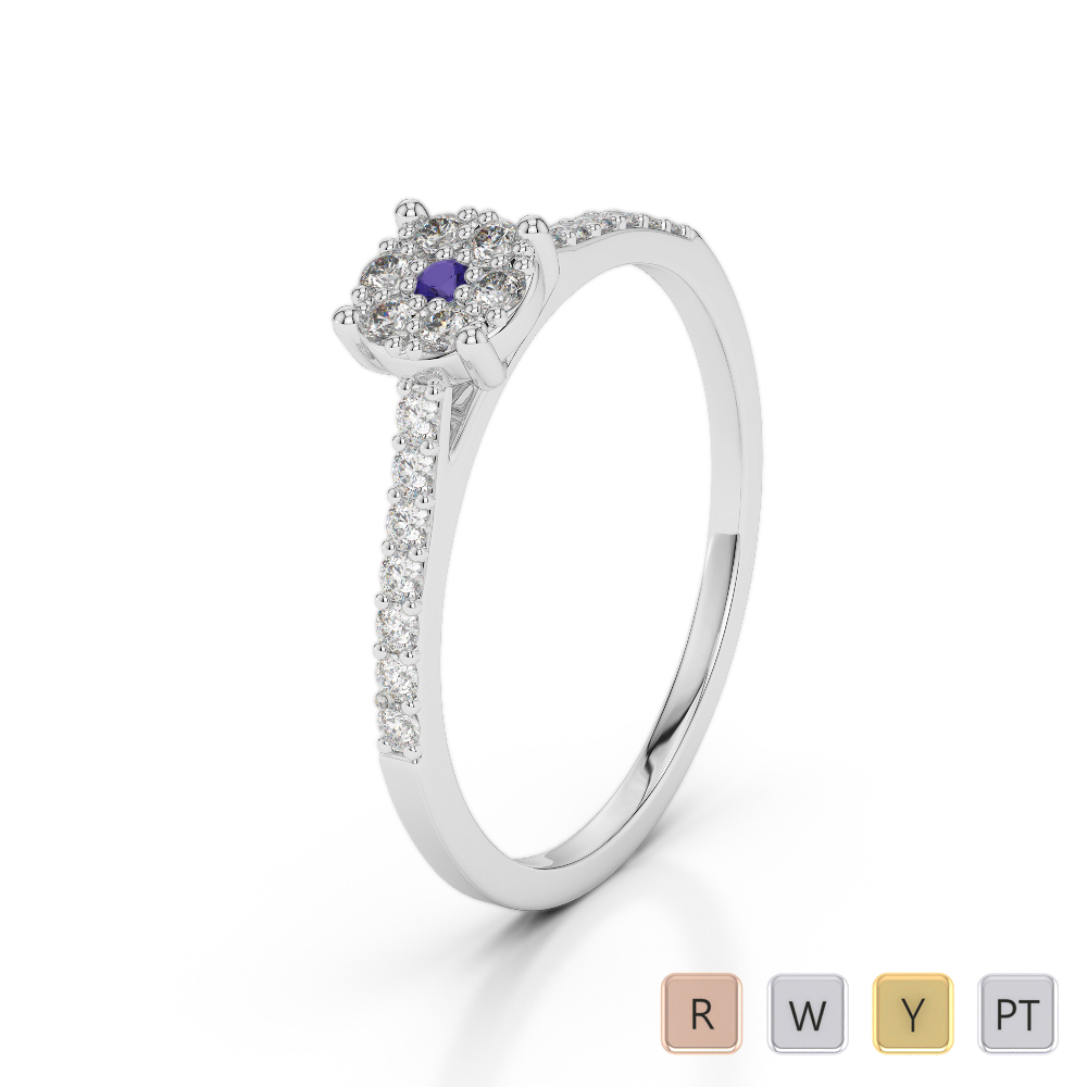 Gold / Platinum Round Cut Tanzanite and Diamond Engagement Ring AGDR-1164