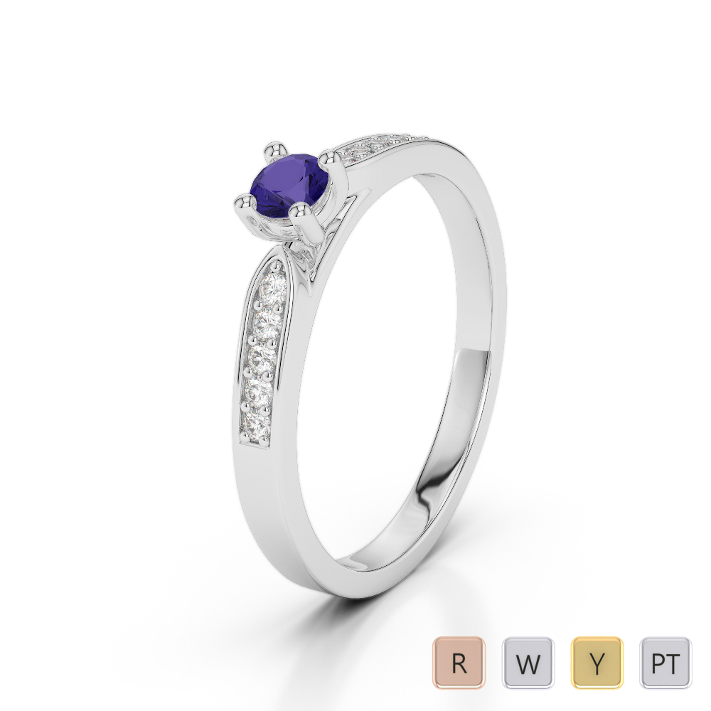Gold / Platinum Round Cut Tanzanite and Diamond Engagement Ring AGDR-1165