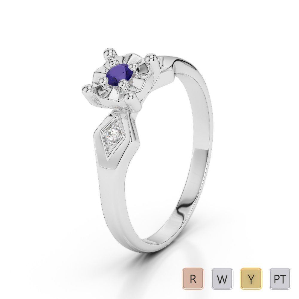 Gold / Platinum Round Cut Tanzanite and Diamond Engagement Ring AGDR-1169