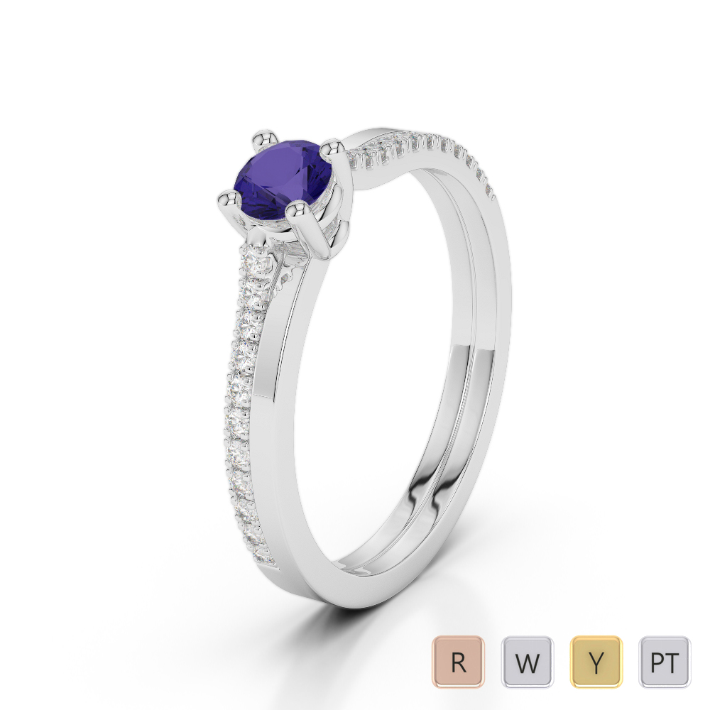 Gold / Platinum Round Cut Tanzanite and Diamond Engagement Ring AGDR-1170
