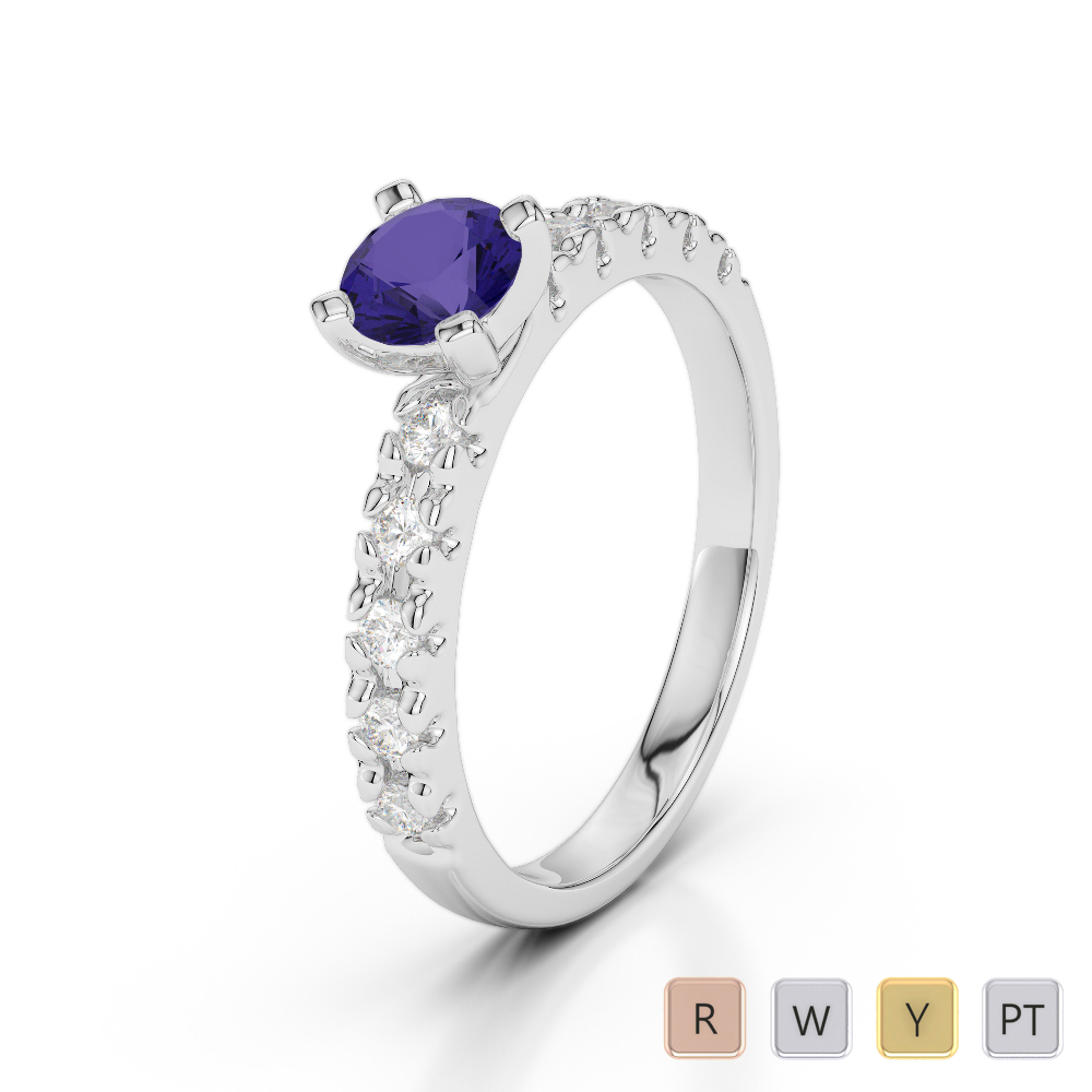 Gold / Platinum Round Cut Tanzanite and Diamond Engagement Ring AGDR-1171