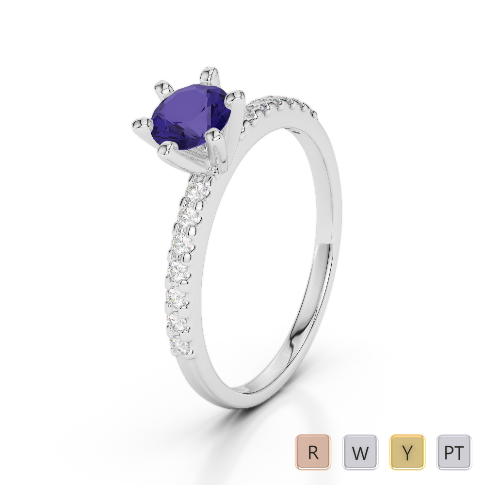 Gold / Platinum Round Cut Tanzanite and Diamond Engagement Ring AGDR-1172