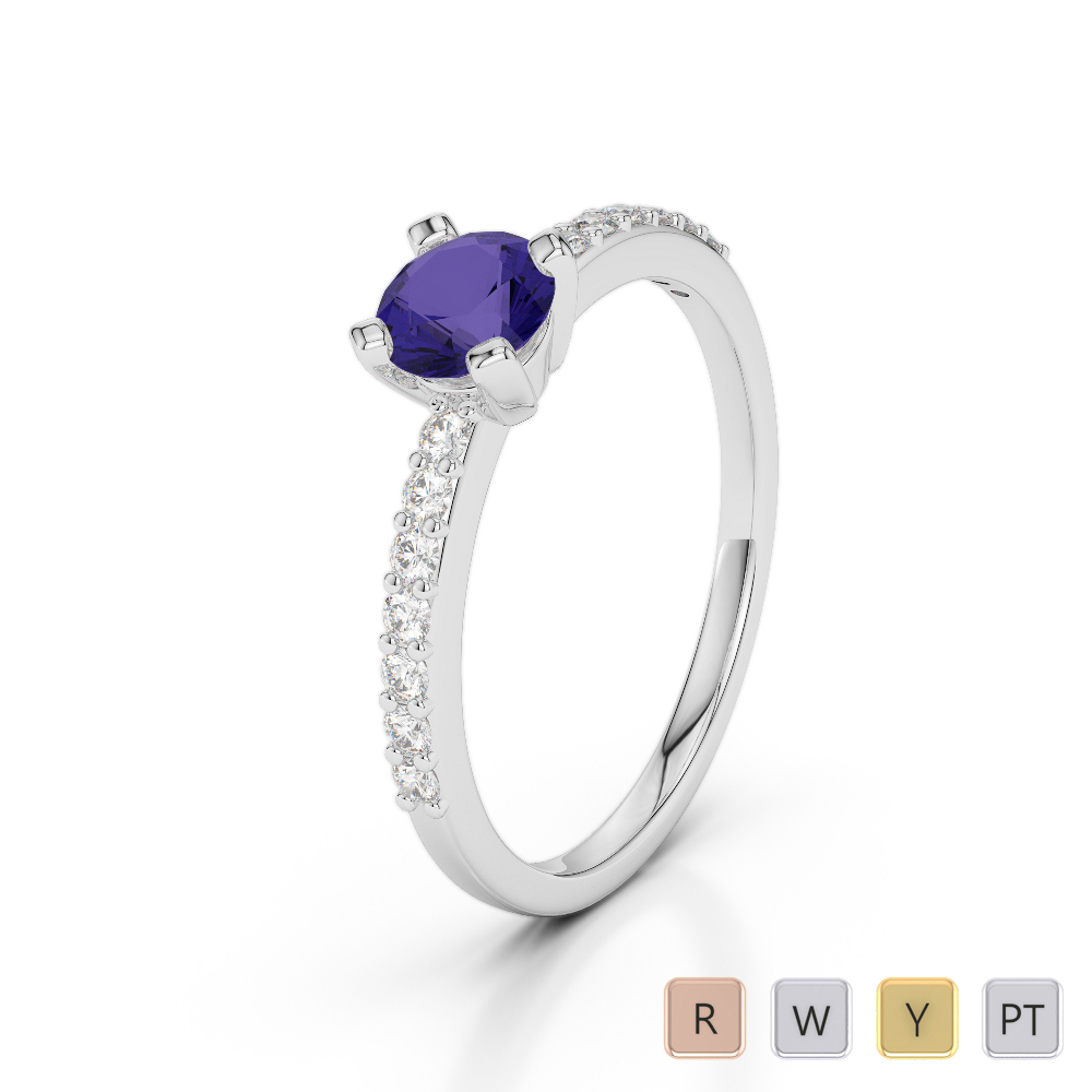 Gold / Platinum Round Cut Tanzanite and Diamond Engagement Ring AGDR-1173
