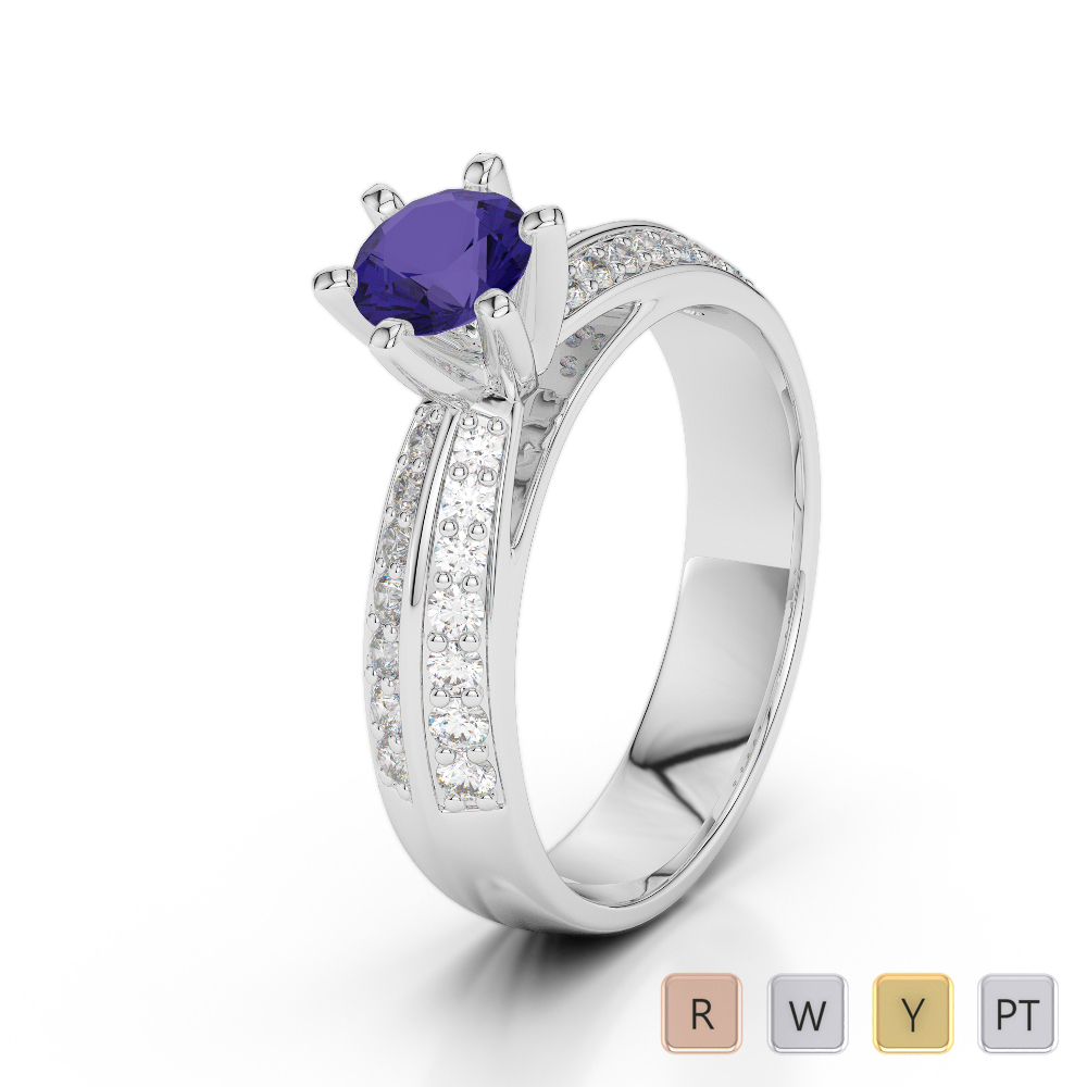 Gold / Platinum Round Cut Tanzanite and Diamond Engagement Ring AGDR-1174