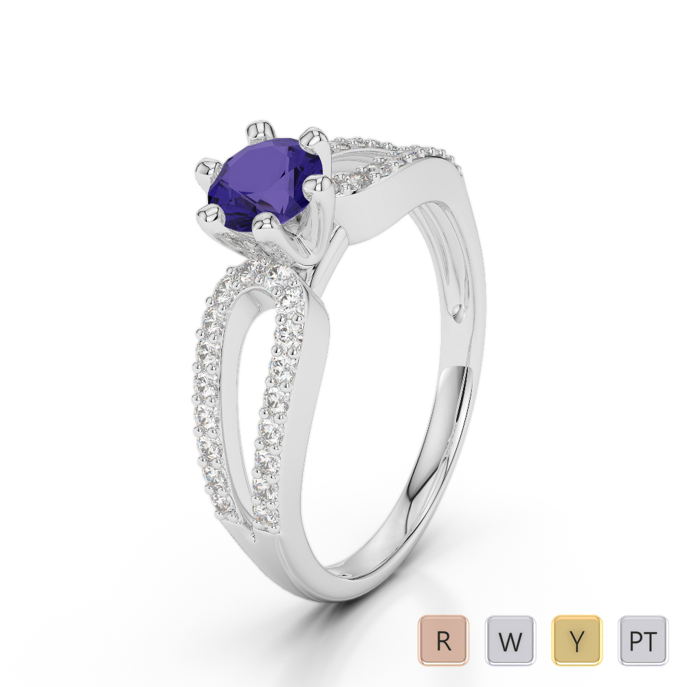 Gold / Platinum Round Cut Tanzanite and Diamond Engagement Ring AGDR-1175