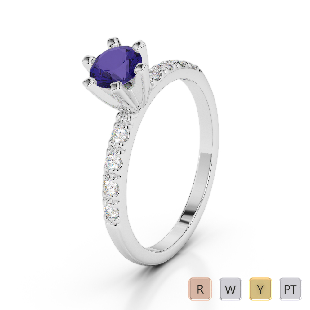 Gold / Platinum Round Cut Tanzanite and Diamond Engagement Ring AGDR-1176