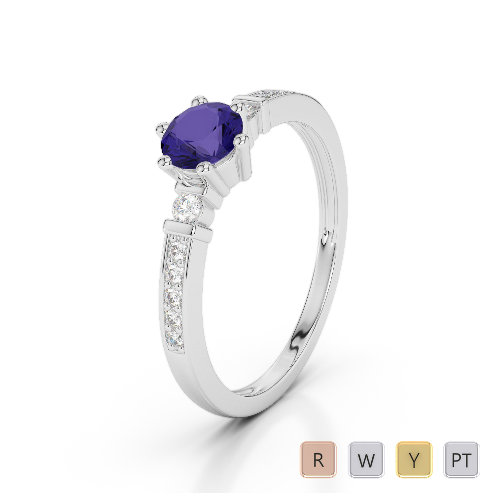 Gold / Platinum Round Cut Tanzanite and Diamond Engagement Ring AGDR-1177