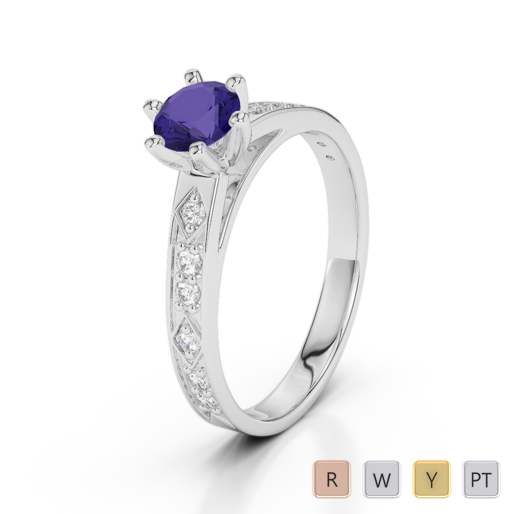 Gold / Platinum Round Cut Tanzanite and Diamond Engagement Ring AGDR-1178