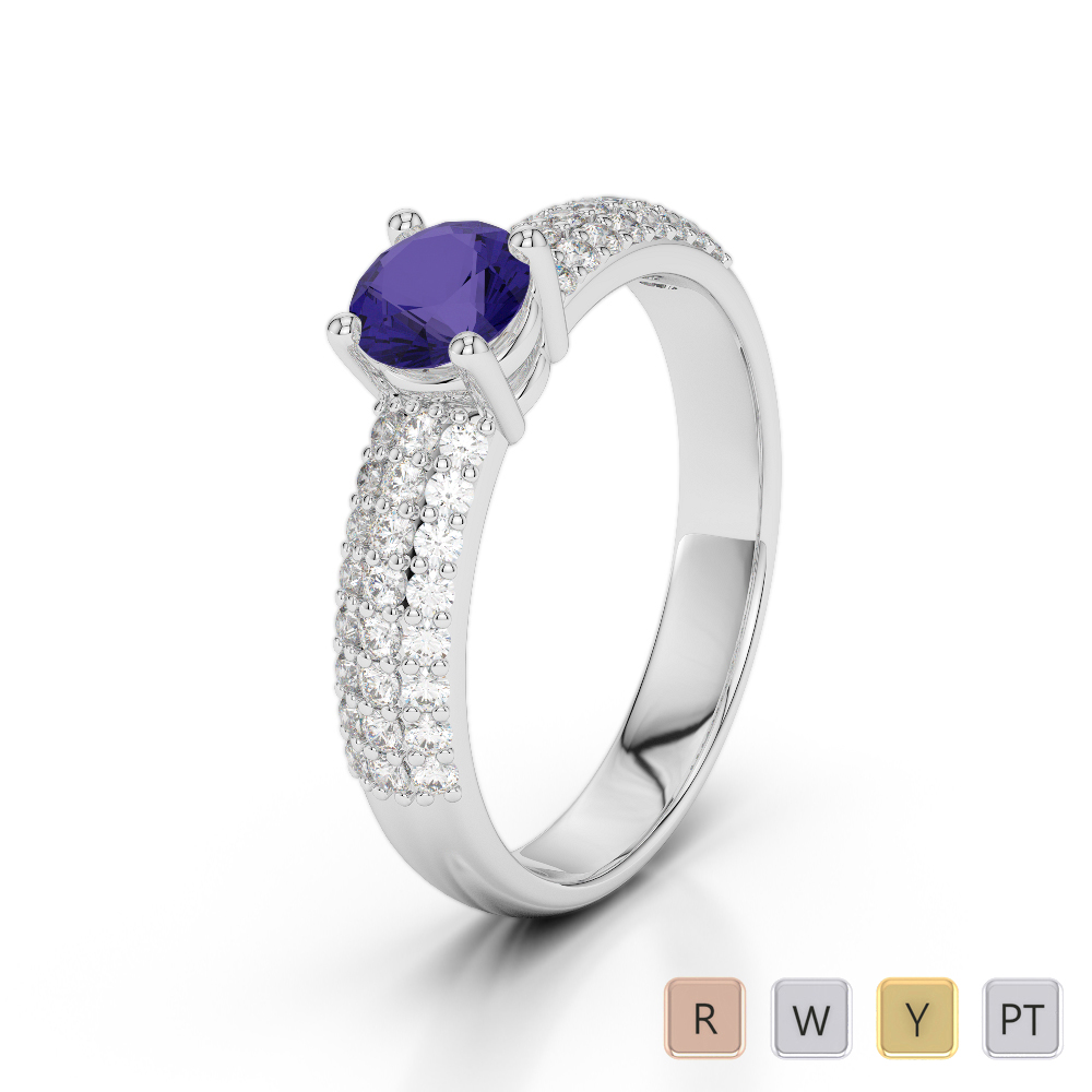 Gold / Platinum Round Cut Tanzanite and Diamond Engagement Ring AGDR-1179