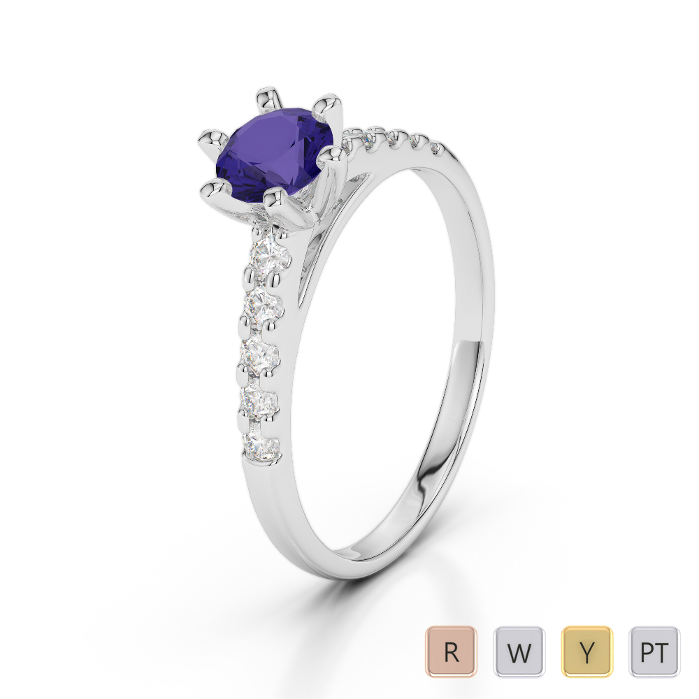 Gold / Platinum Round Cut Tanzanite and Diamond Engagement Ring AGDR-1180