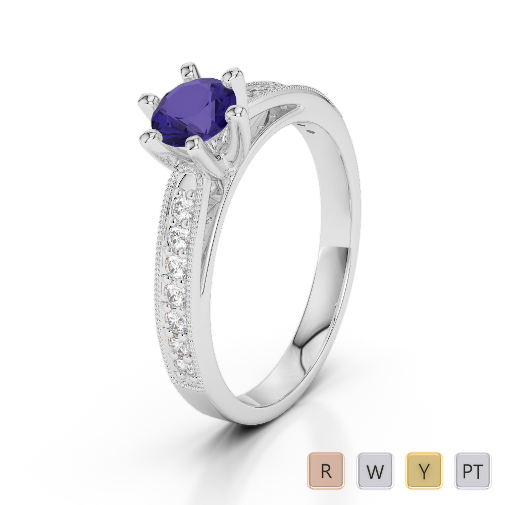 Gold / Platinum Round Cut Tanzanite and Diamond Engagement Ring AGDR-1181