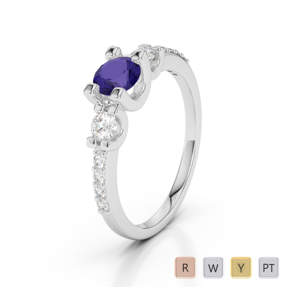 Gold / Platinum Round Cut Tanzanite and Diamond Engagement Ring AGDR-1182