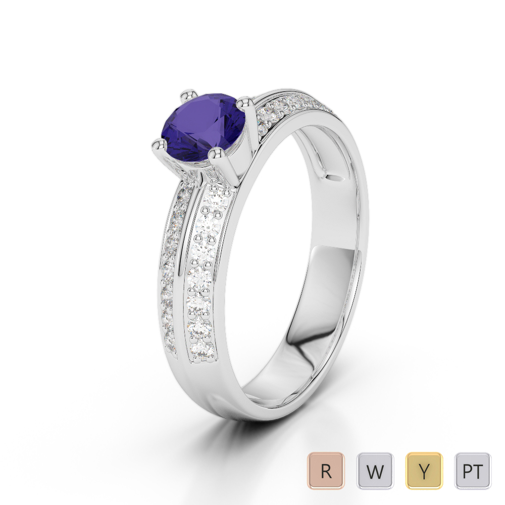 Gold / Platinum Round Cut Tanzanite and Diamond Engagement Ring AGDR-1183