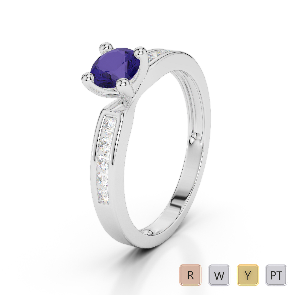 Gold / Platinum Round Cut Tanzanite and Diamond Engagement Ring AGDR-1184