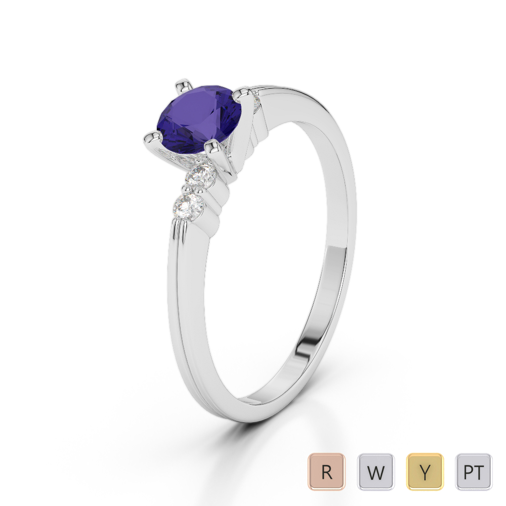 Gold / Platinum Round Cut Tanzanite and Diamond Engagement Ring AGDR-1185