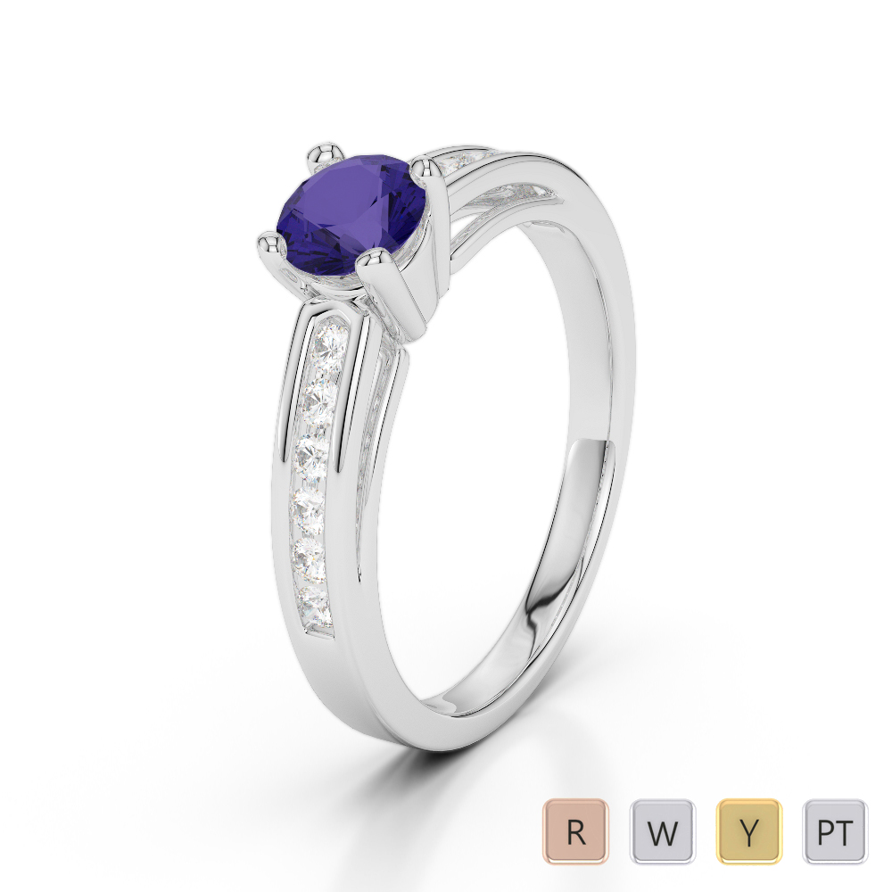Gold / Platinum Round Cut Tanzanite and Diamond Engagement Ring AGDR-1186