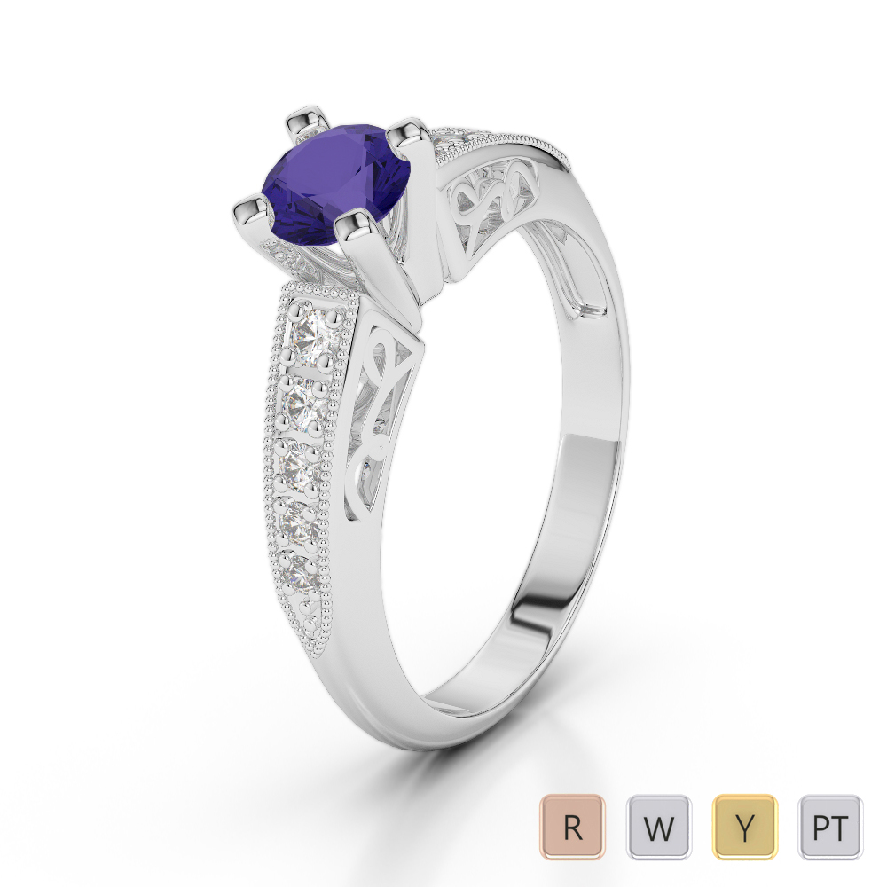 Gold / Platinum Round Cut Tanzanite and Diamond Engagement Ring AGDR-1187