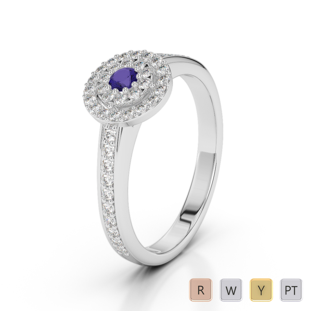 Gold / Platinum Round Cut Tanzanite and Diamond Engagement Ring AGDR-1188