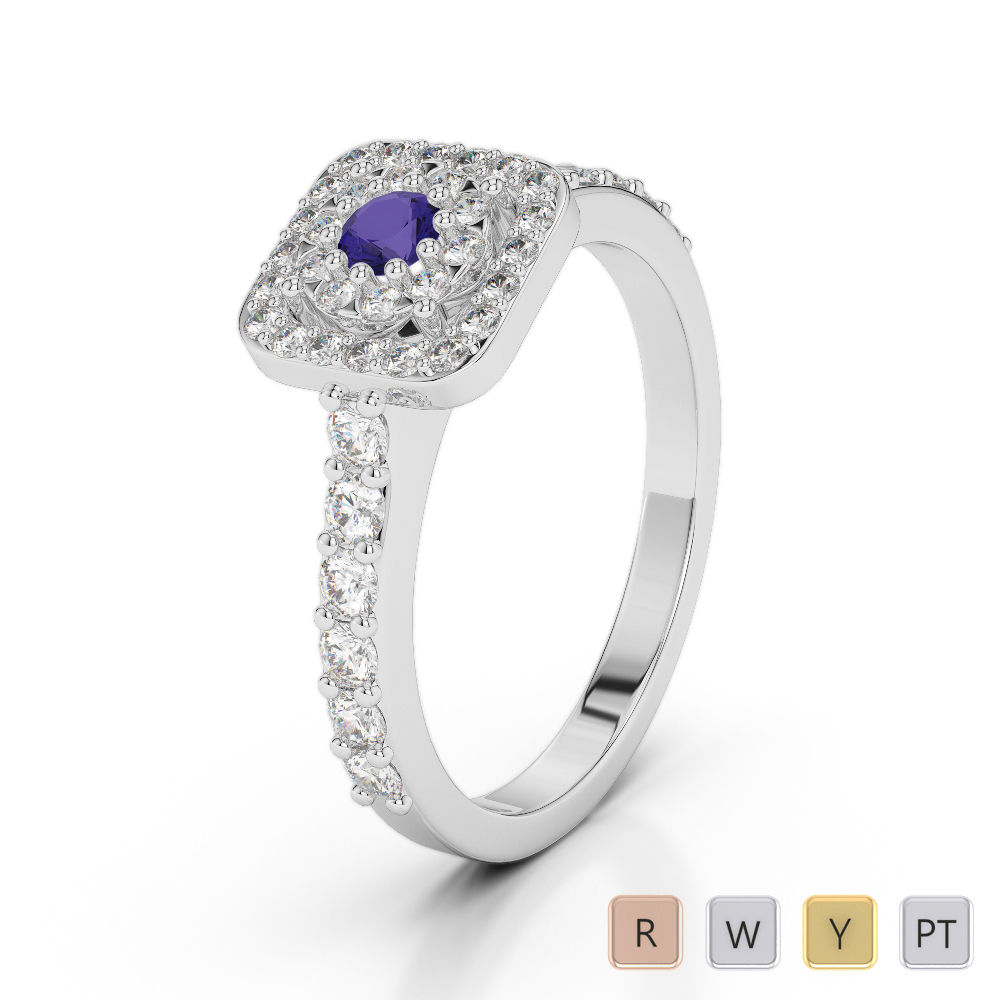 Gold / Platinum Round Cut Tanzanite and Diamond Engagement Ring AGDR-1189