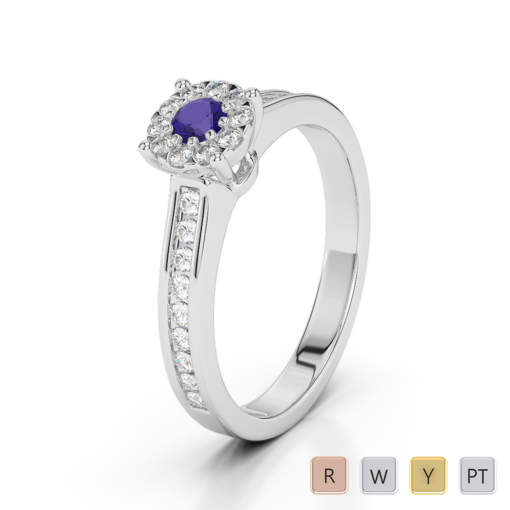 Gold / Platinum Round Cut Tanzanite and Diamond Engagement Ring AGDR-1190