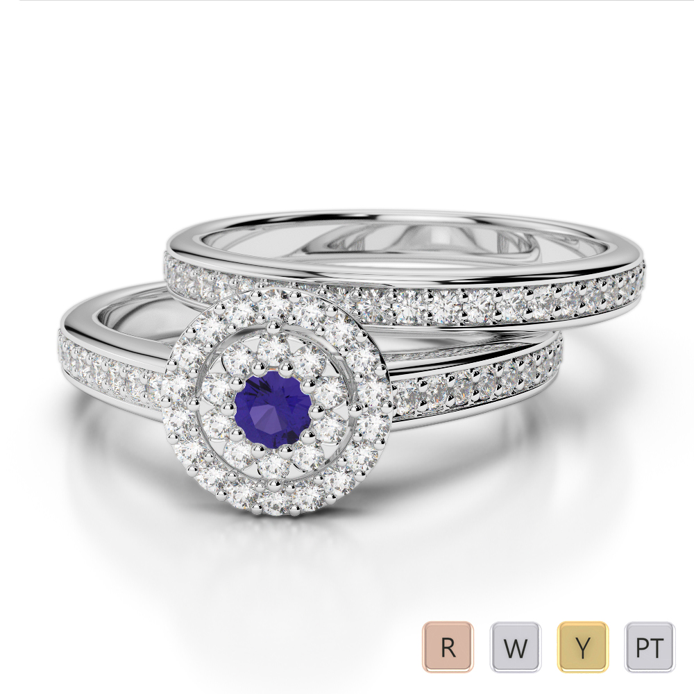 Gold / Platinum Round cut Tanzanite and Diamond Bridal Set Ring AGDR-1239