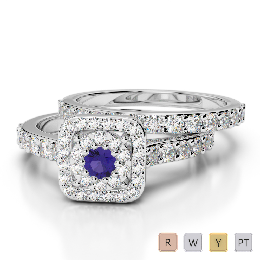 Gold / Platinum Round cut Tanzanite and Diamond Bridal Set Ring AGDR-1246