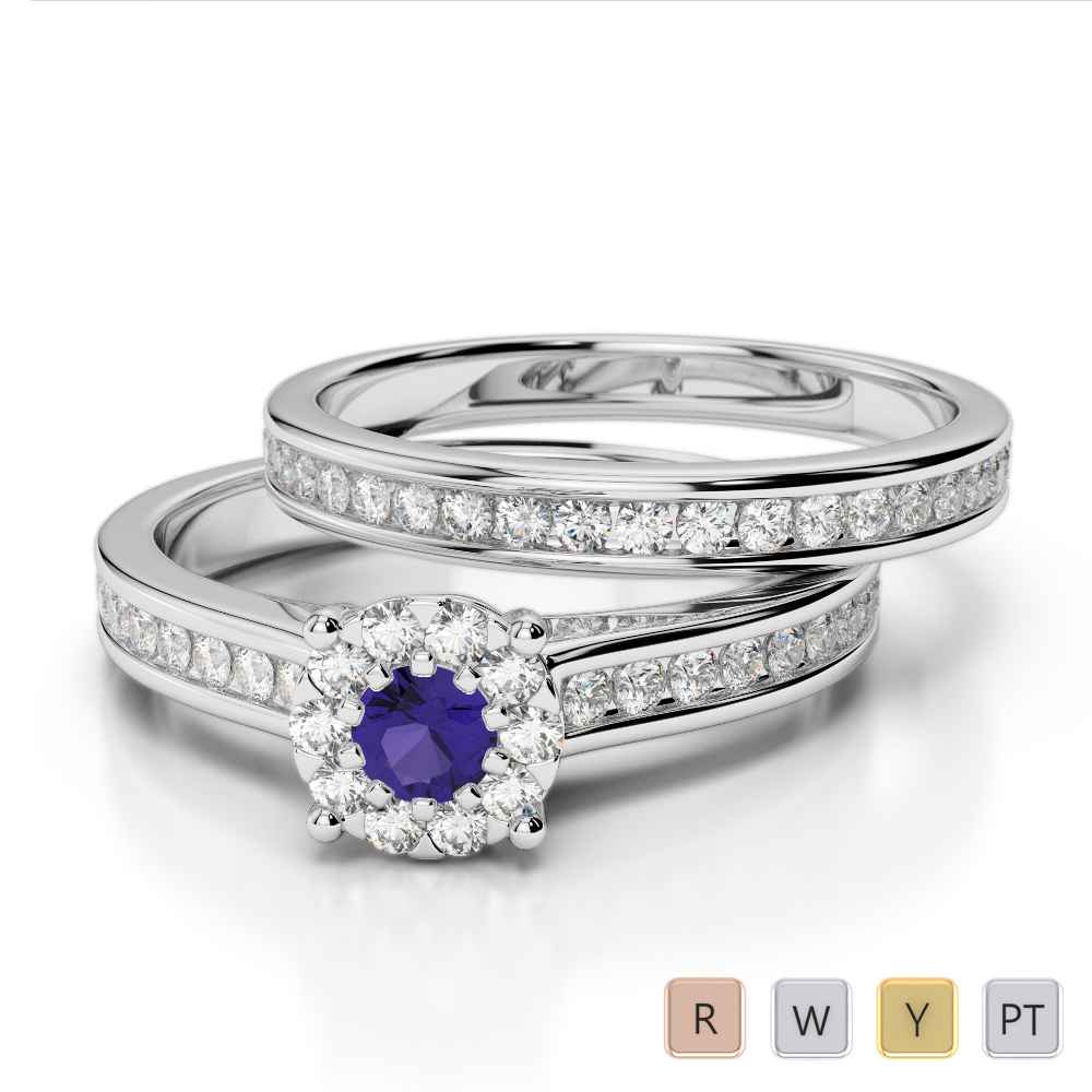 Gold / Platinum Round cut Tanzanite and Diamond Bridal Set Ring AGDR-1339