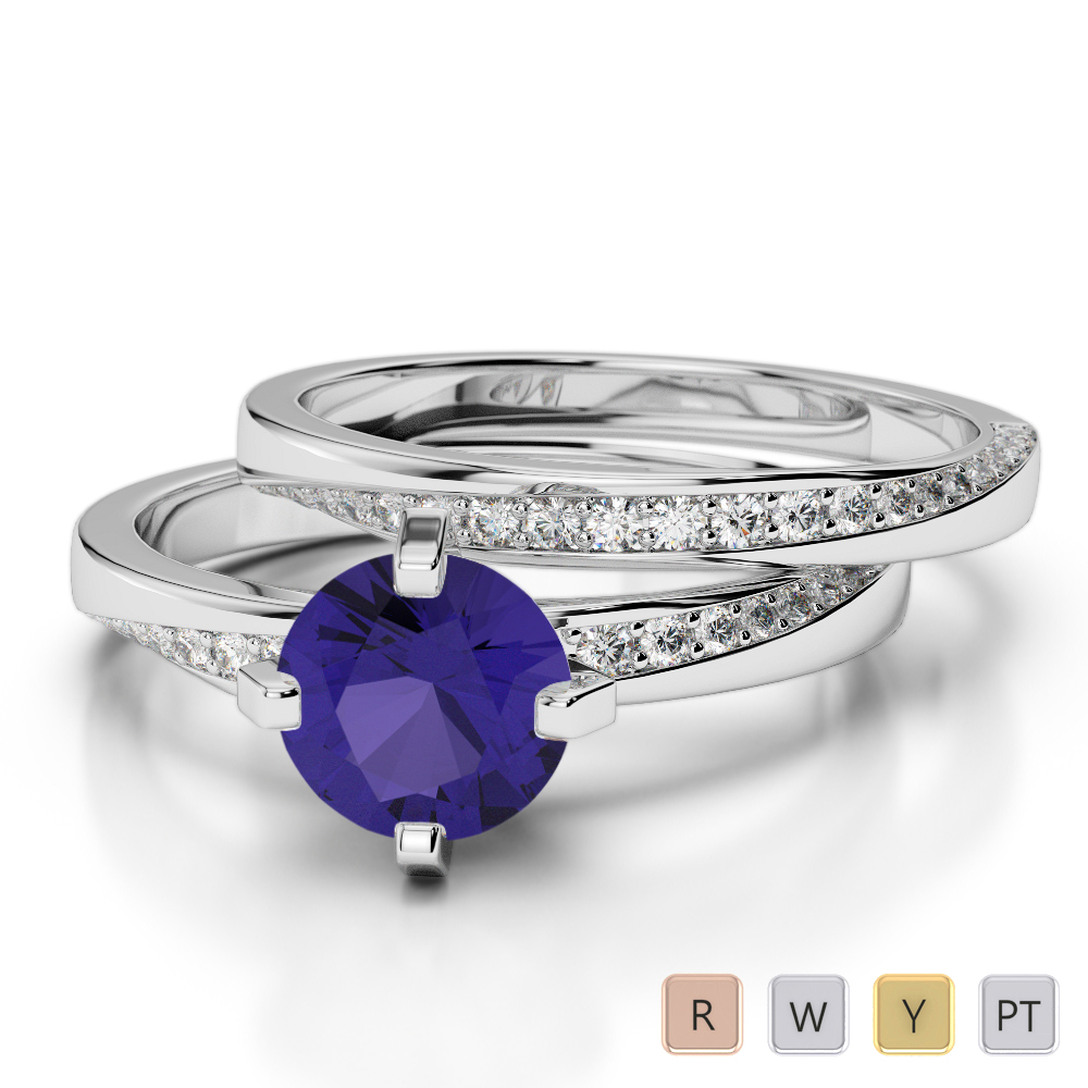 Gold / Platinum Round cut Tanzanite and Diamond Bridal Set Ring AGDR-2001