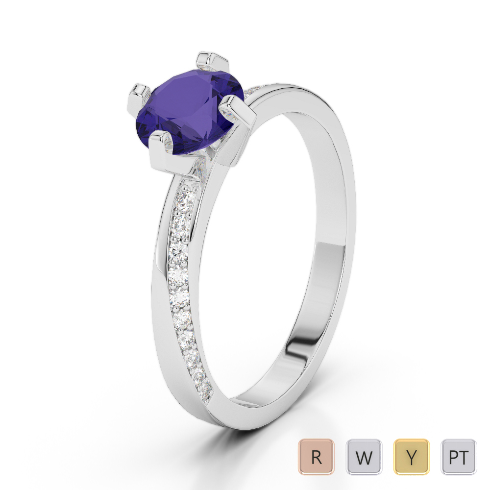 Gold / Platinum Round Cut Tanzanite and Diamond Engagement Ring AGDR-2002