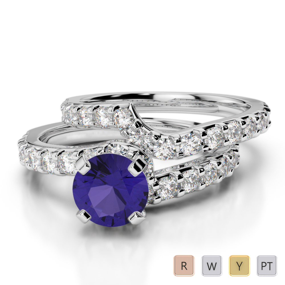 Gold / Platinum Round cut Tanzanite and Diamond Bridal Set Ring AGDR-2003