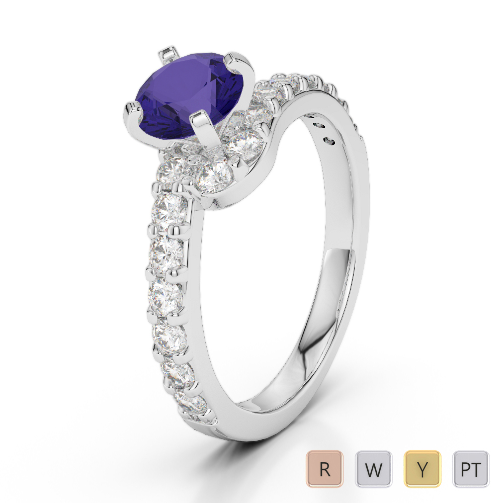 Gold / Platinum Round Cut Tanzanite and Diamond Engagement Ring AGDR-2004