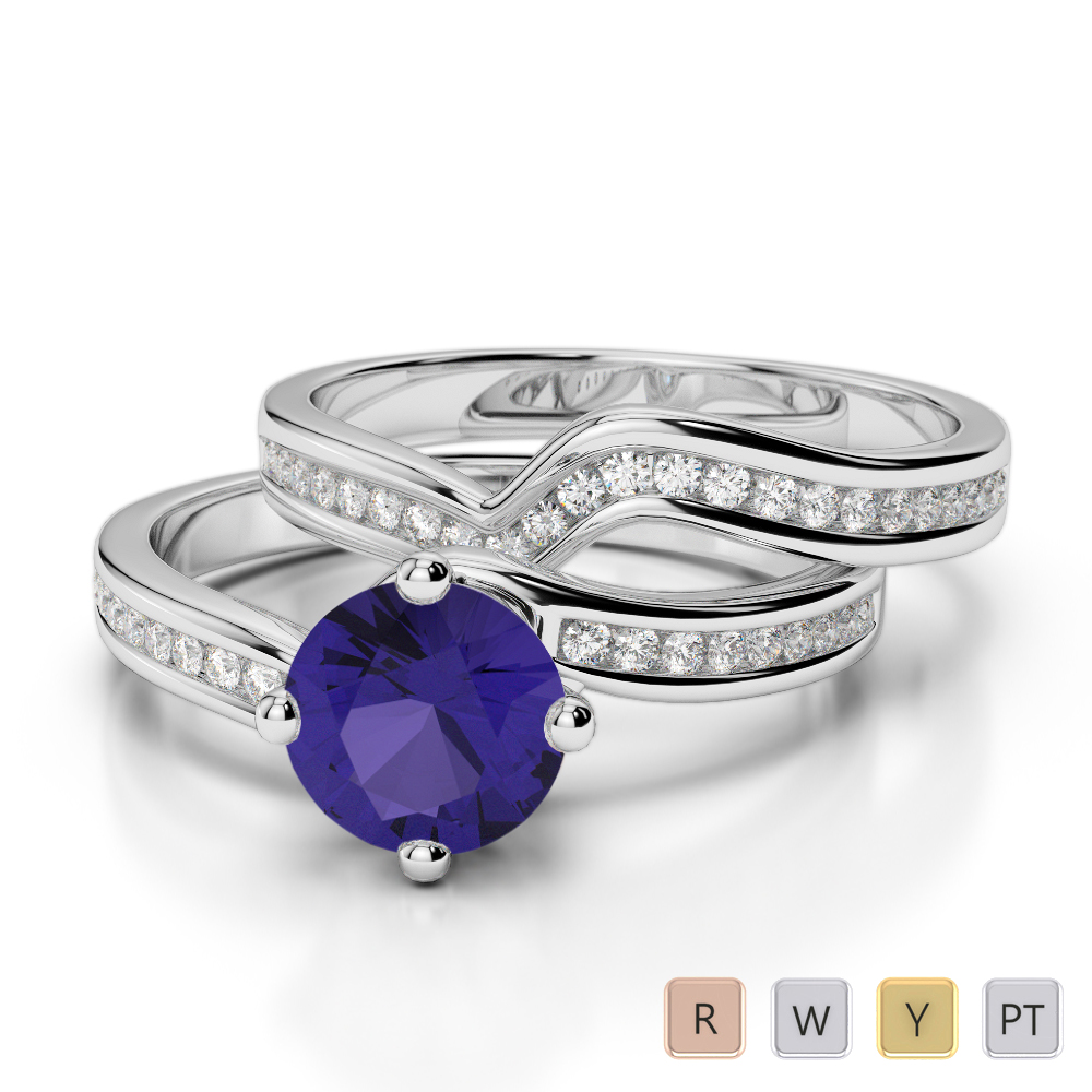 Gold / Platinum Round cut Tanzanite and Diamond Bridal Set Ring AGDR-2005