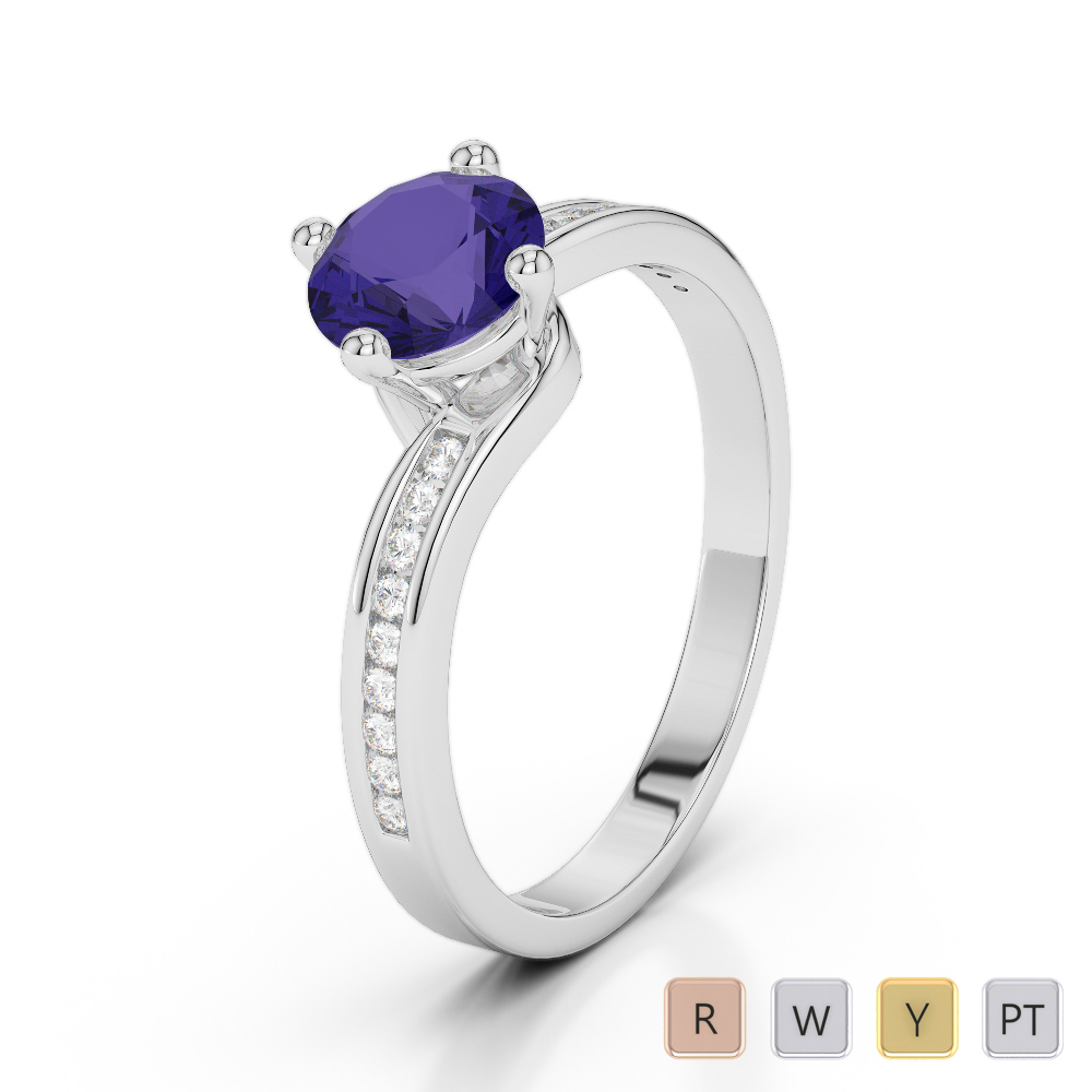 Gold / Platinum Round Cut Tanzanite and Diamond Engagement Ring AGDR-2006