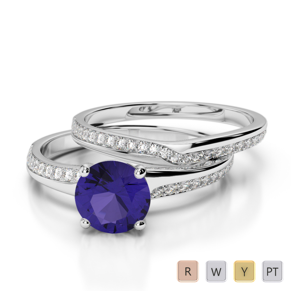 Gold / Platinum Round cut Tanzanite and Diamond Bridal Set Ring AGDR-2015
