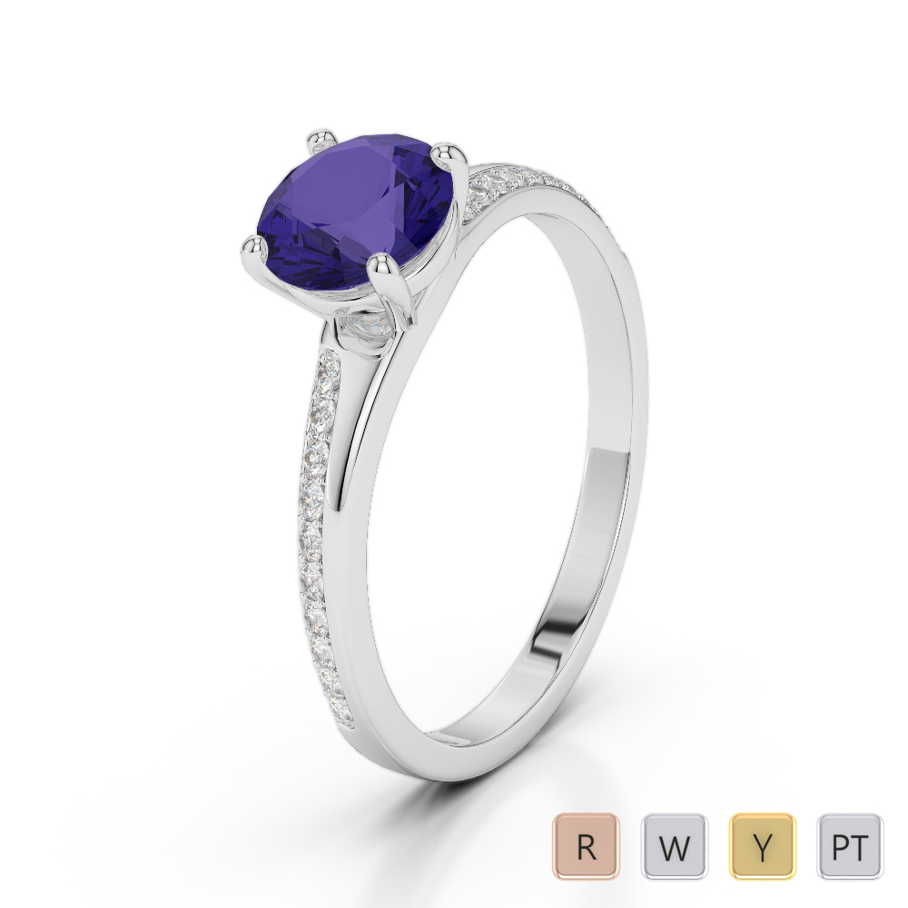 Gold / Platinum Round Cut Tanzanite and Diamond Engagement Ring AGDR-2016