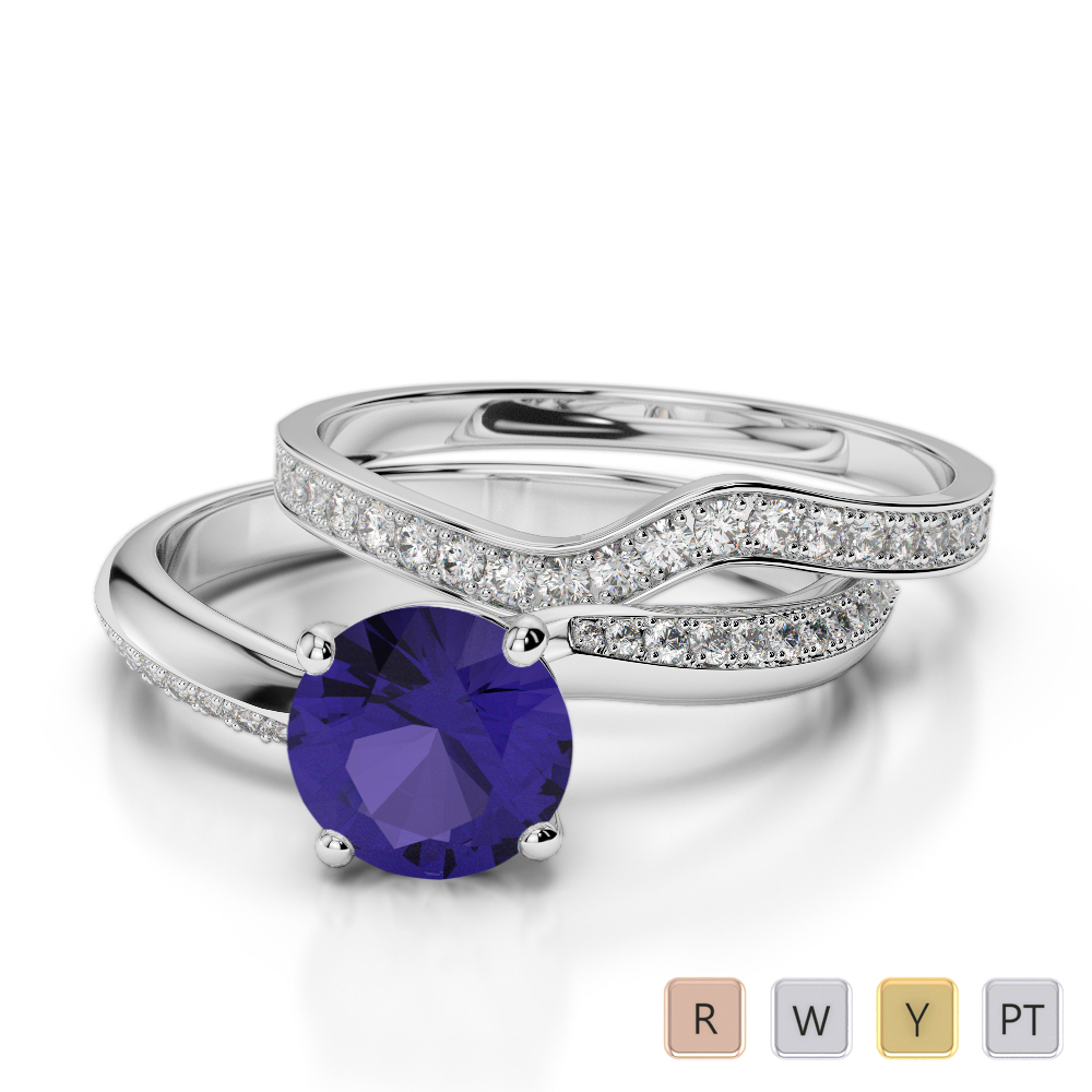 Gold / Platinum Round cut Tanzanite and Diamond Bridal Set Ring AGDR-2017