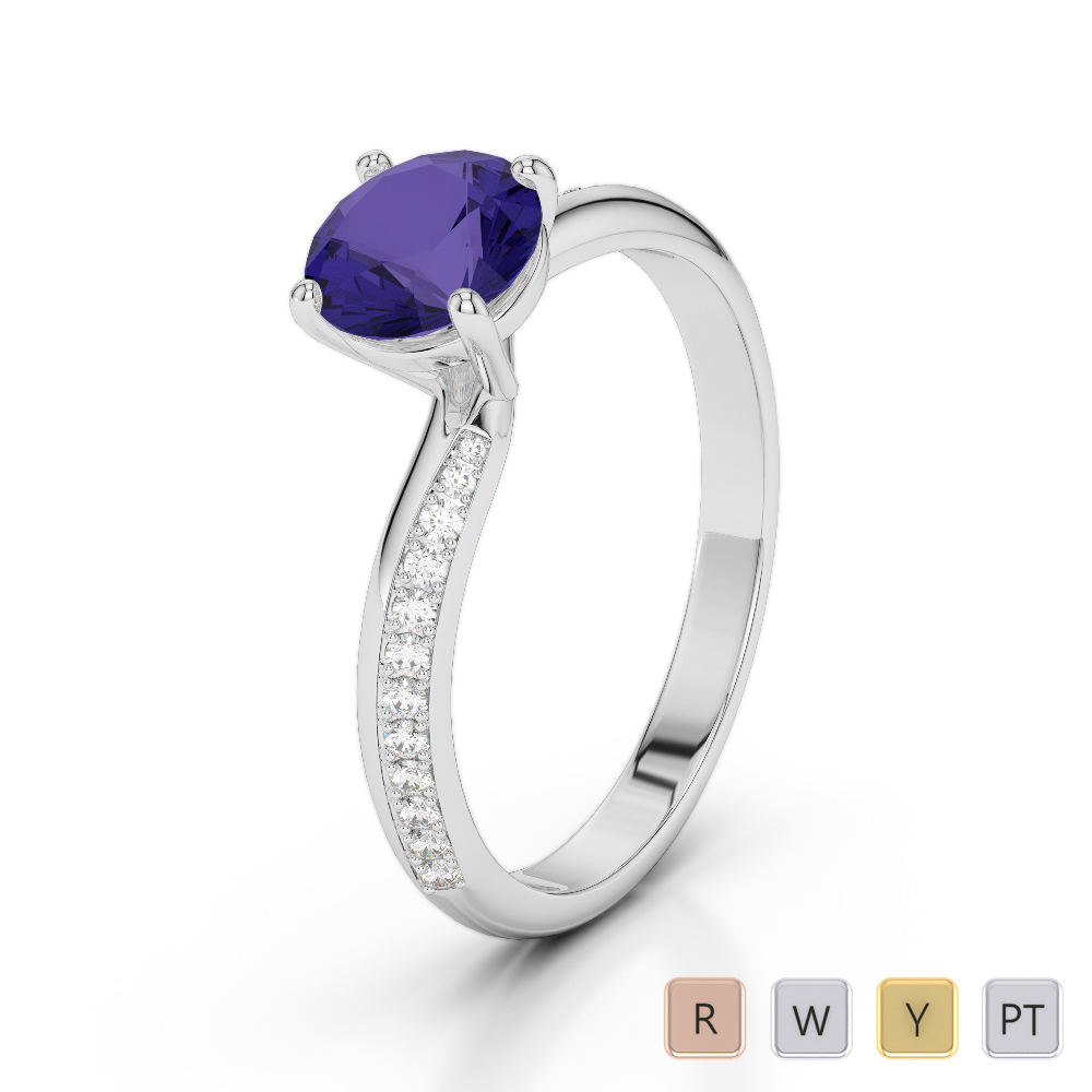 Gold / Platinum Round Cut Tanzanite and Diamond Engagement Ring AGDR-2018