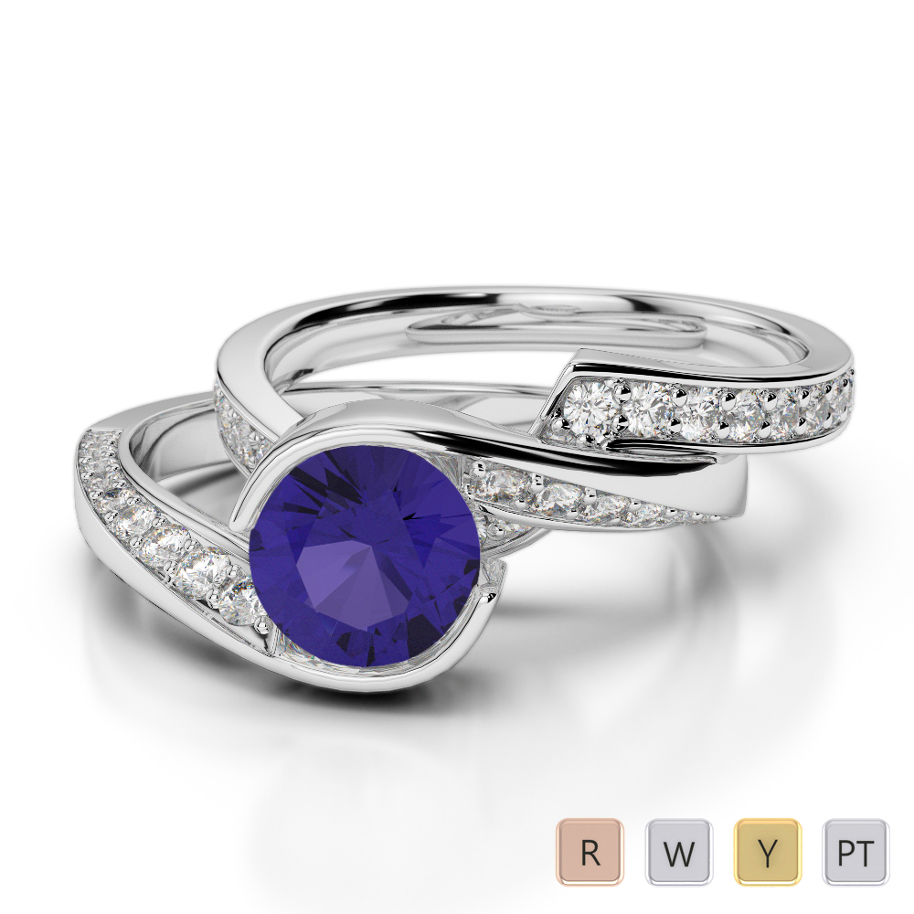 Gold / Platinum Round cut Tanzanite and Diamond Bridal Set Ring AGDR-2019