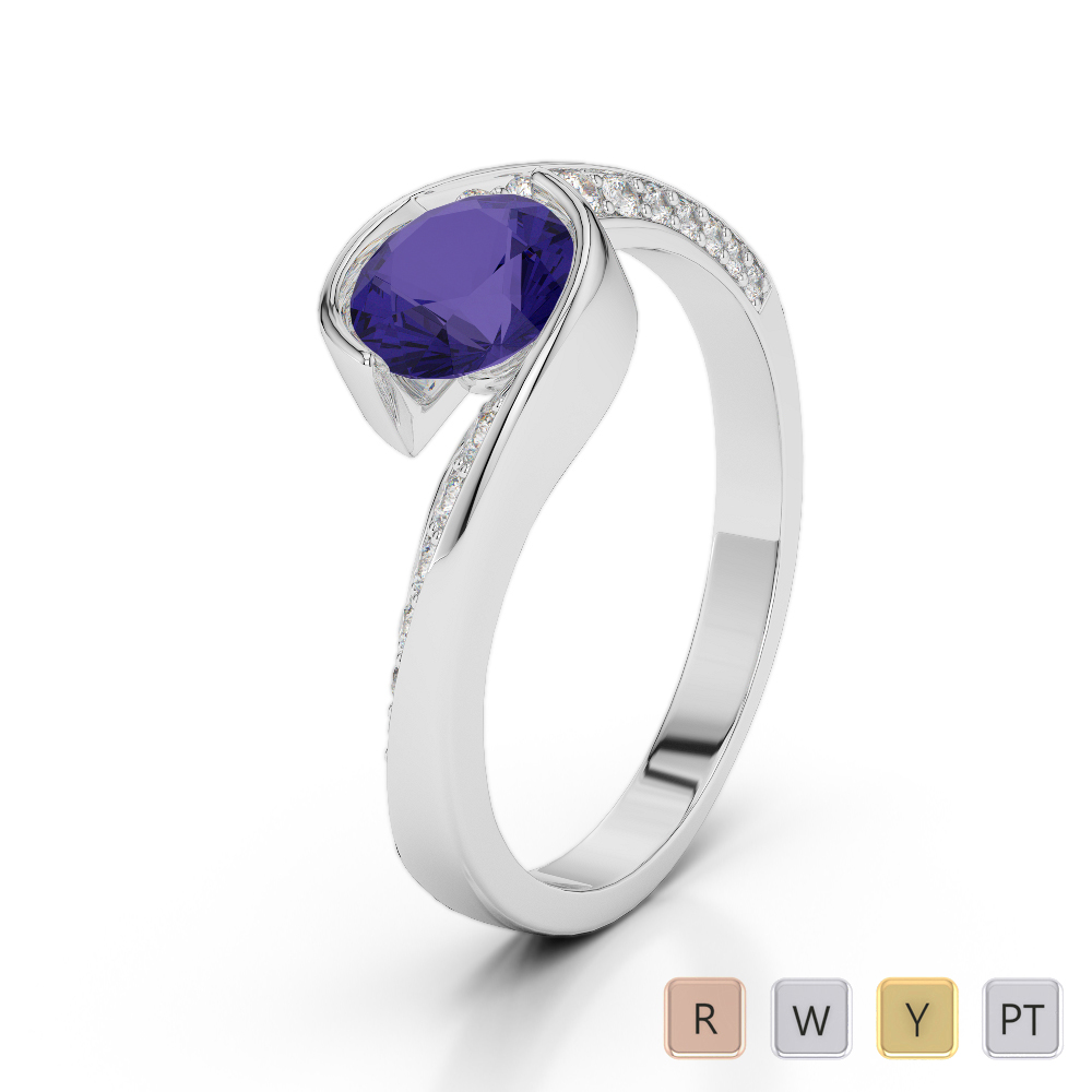 Gold / Platinum Round Cut Tanzanite and Diamond Engagement Ring AGDR-2020