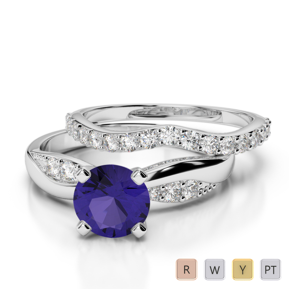 Gold / Platinum Round cut Tanzanite and Diamond Bridal Set Ring AGDR-2023