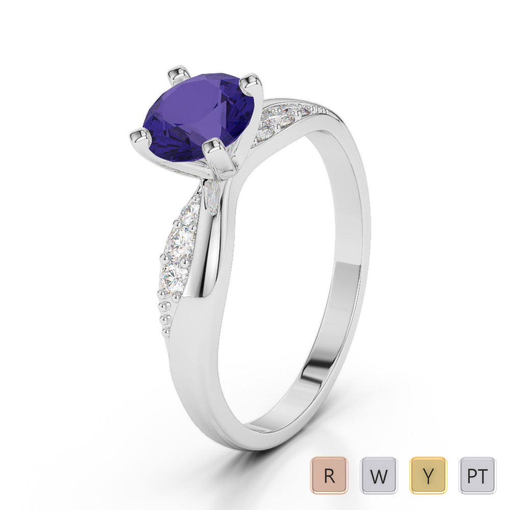 Gold / Platinum Round Cut Tanzanite and Diamond Engagement Ring AGDR-2024
