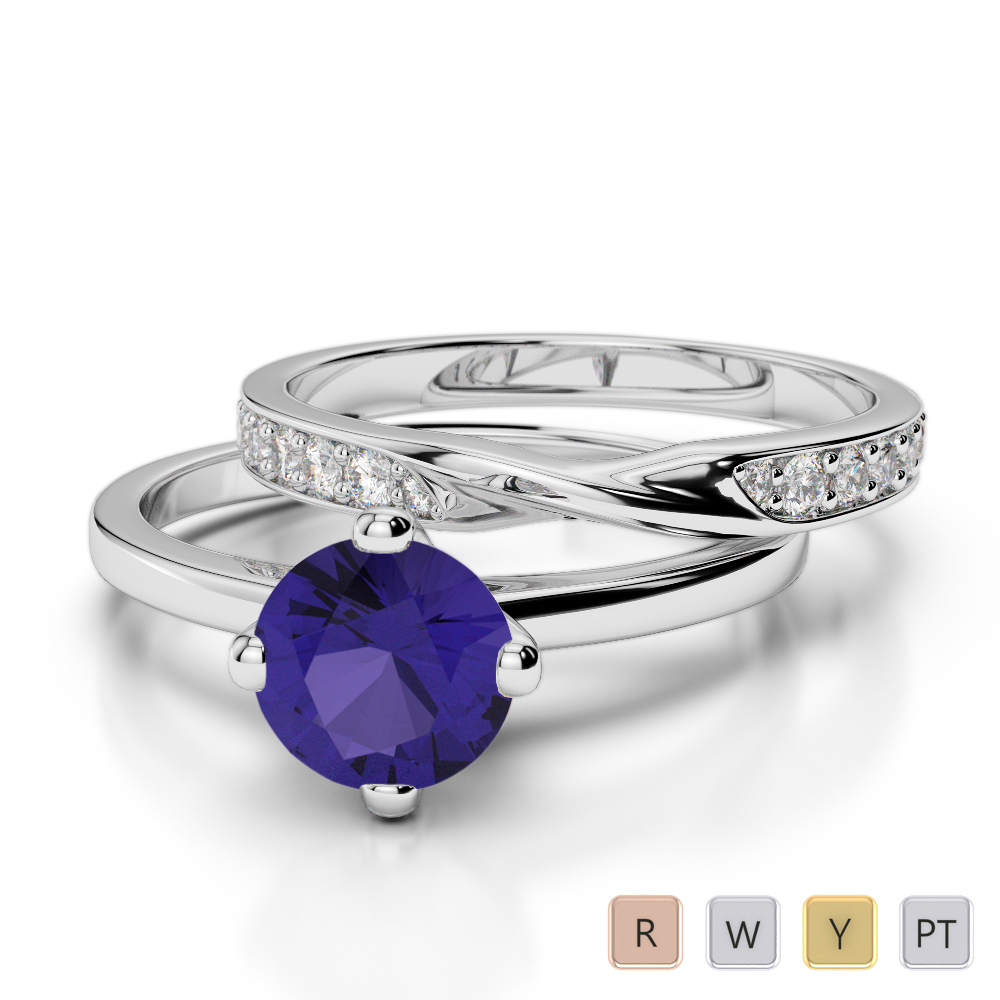 Gold / Platinum Round cut Tanzanite and Diamond Bridal Set Ring AGDR-2027