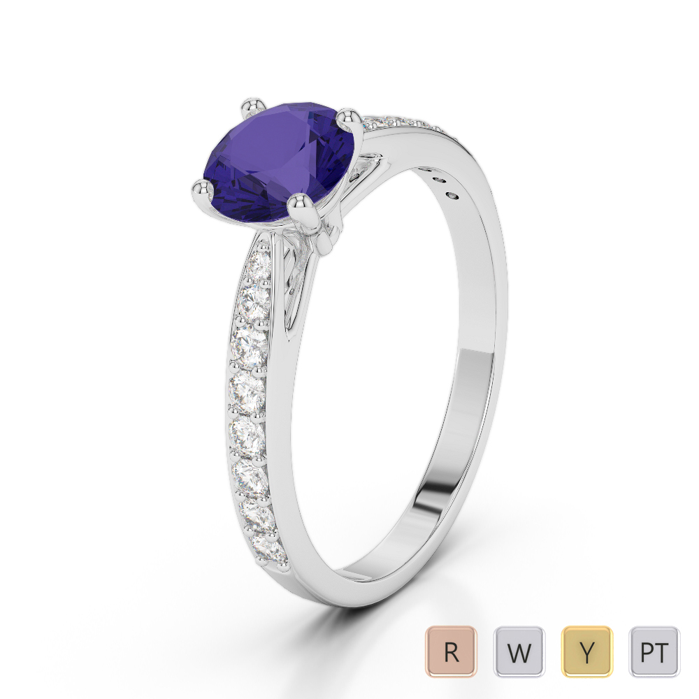 Gold / Platinum Round Cut Tanzanite and Diamond Engagement Ring AGDR-2032