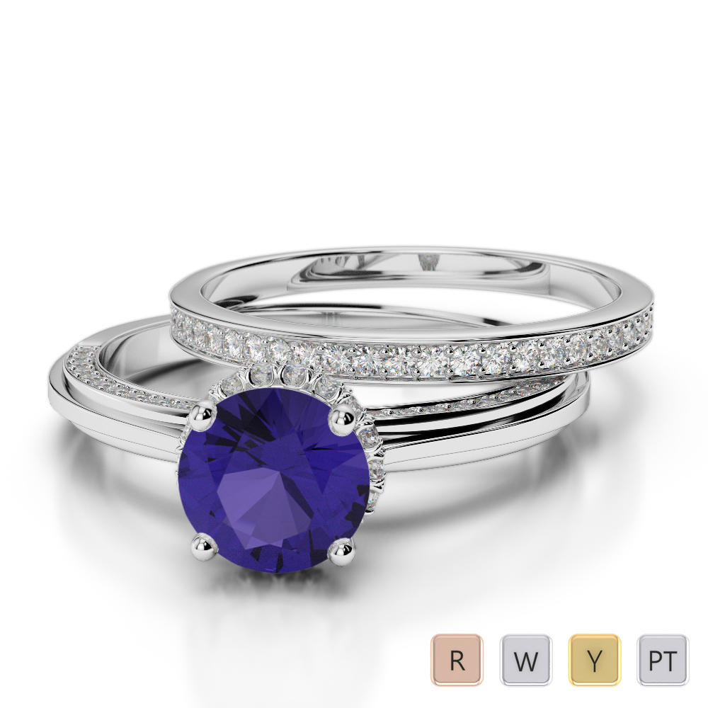 Gold / Platinum Round cut Tanzanite and Diamond Bridal Set Ring AGDR-2033