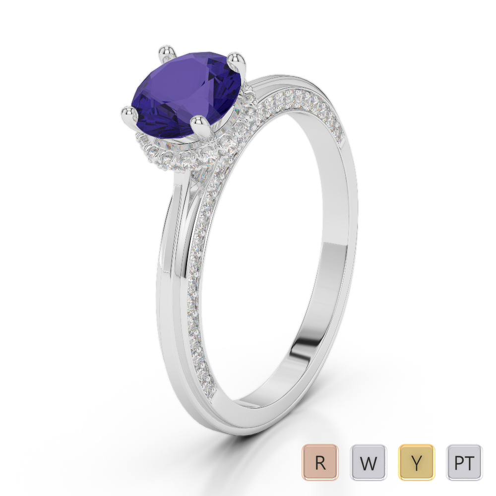 Gold / Platinum Round Cut Tanzanite and Diamond Engagement Ring AGDR-2034