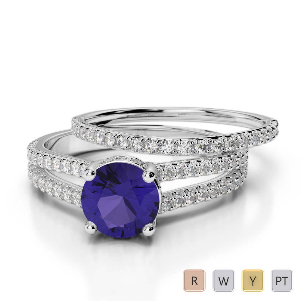 Gold / Platinum Round cut Tanzanite and Diamond Bridal Set Ring AGDR-2035